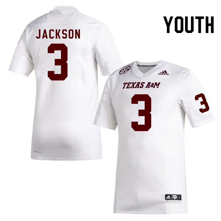 Youth #3 McKinnley Jackson Texas A&M Aggies College Football Jerseys Stitched Sale-White - Click Image to Close